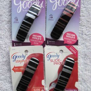 Goody Stay Put Slideproof Secure Fit Hair Barrette Black Striped Silver Maroon